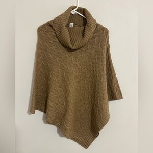 Like New Kinross Cashmere Cable Knit Cowl Neck Poncho - Tan One Size